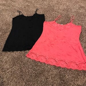 L Maurices Coral & Black (2) 2098 Tank with Lace Womens Juniors Undershirt